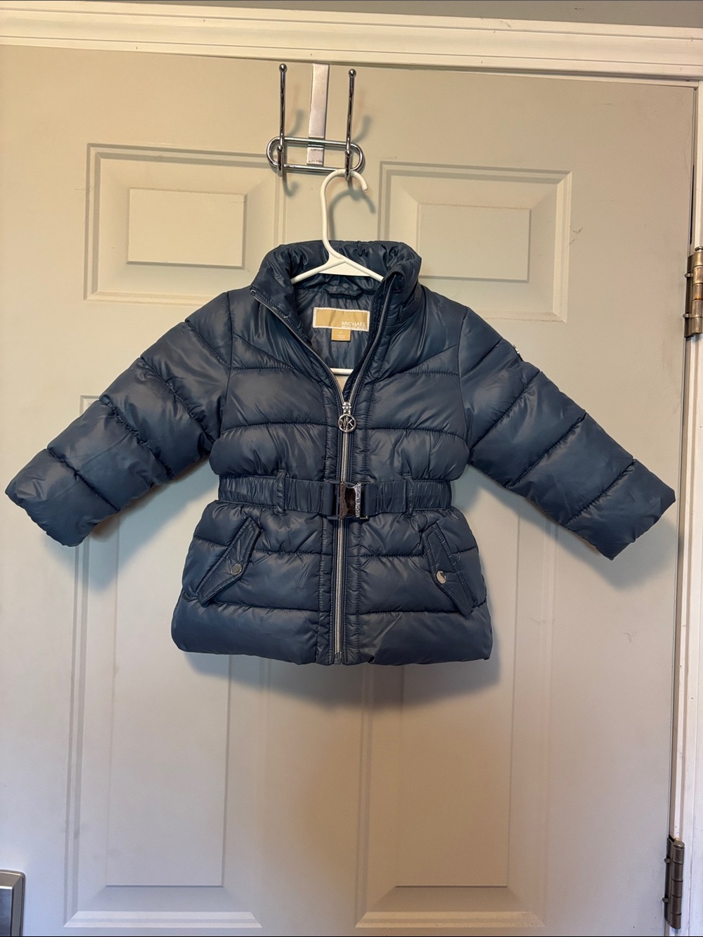 Michael Kors Girls Navy Blue Puffer Jacket with Belt